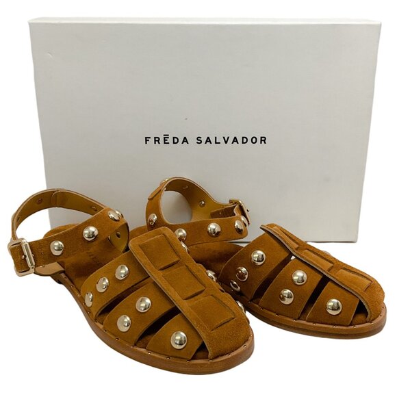 Freda Salvador Nut Brown Suede Sera Fisherman Sandals with Gold Studs - Picture 6 of 9